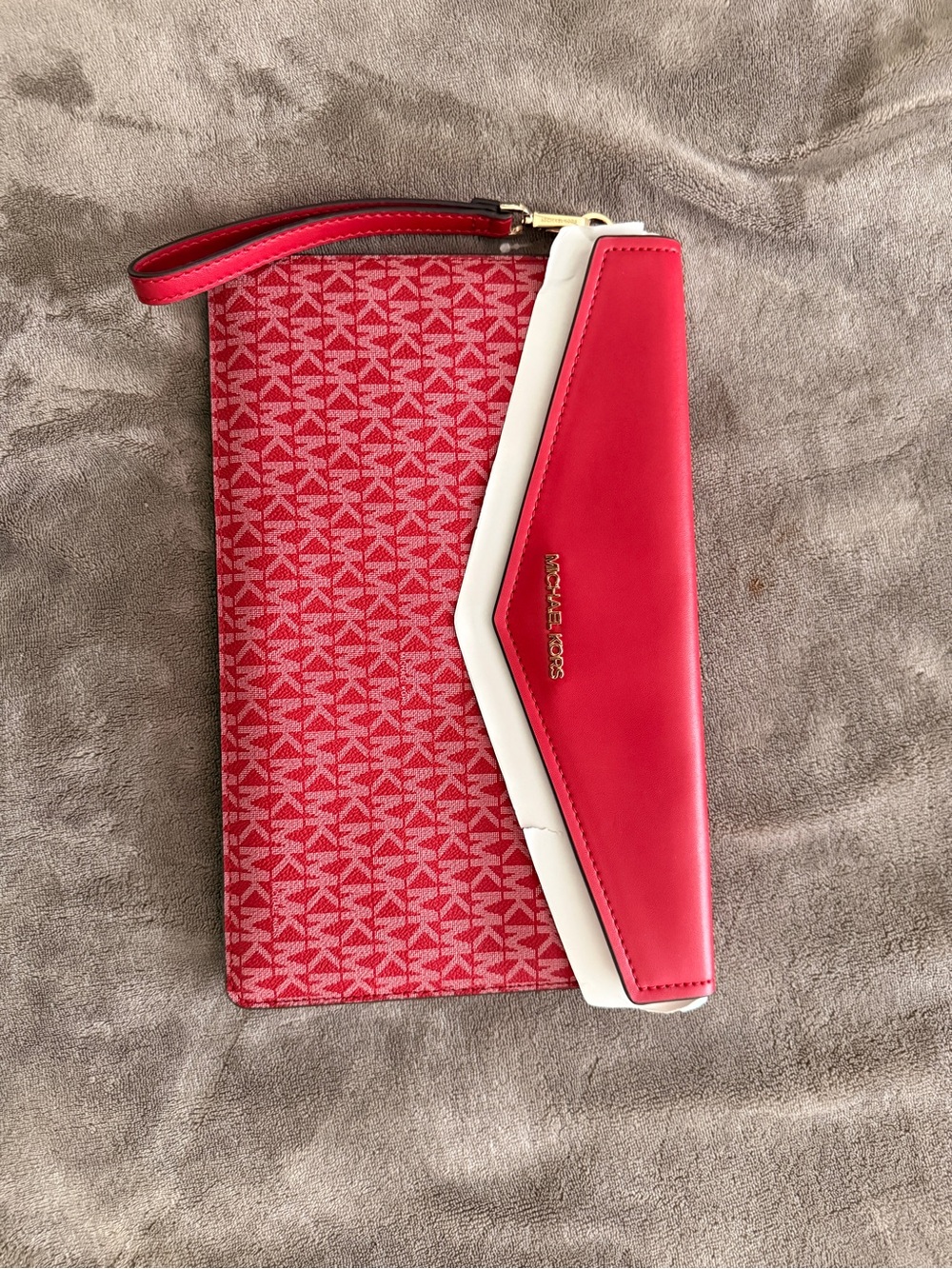 Michael Kors Red and White Signature Wristlet Clutch